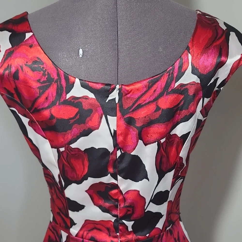 SZ6 Joseph Ribkoff Dress Red Rose Satin Print Midi - Picture 8 of 10